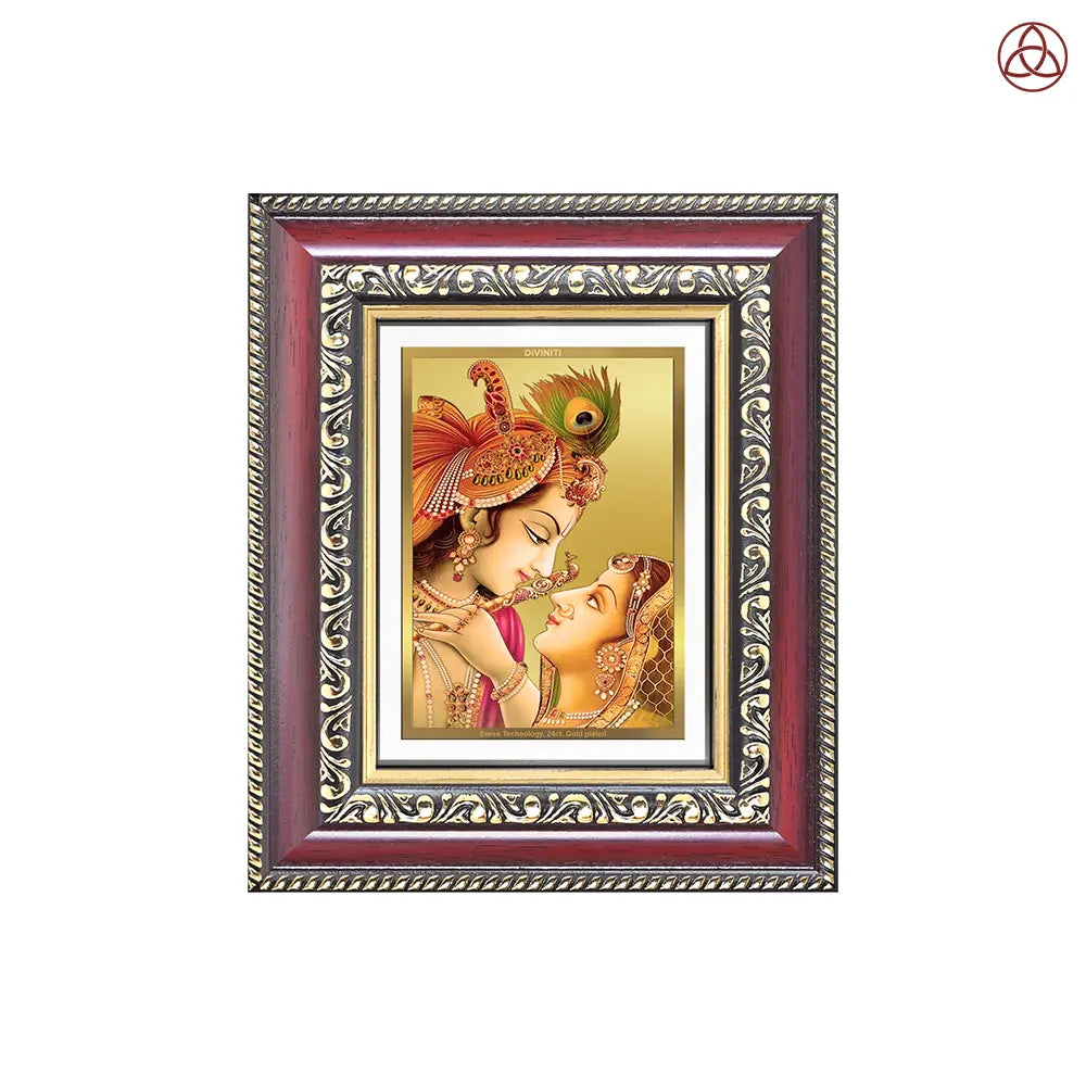Radha Krishna with Flute | Lord Krishna Tabletop Frame in 24K Gold Plated Foil