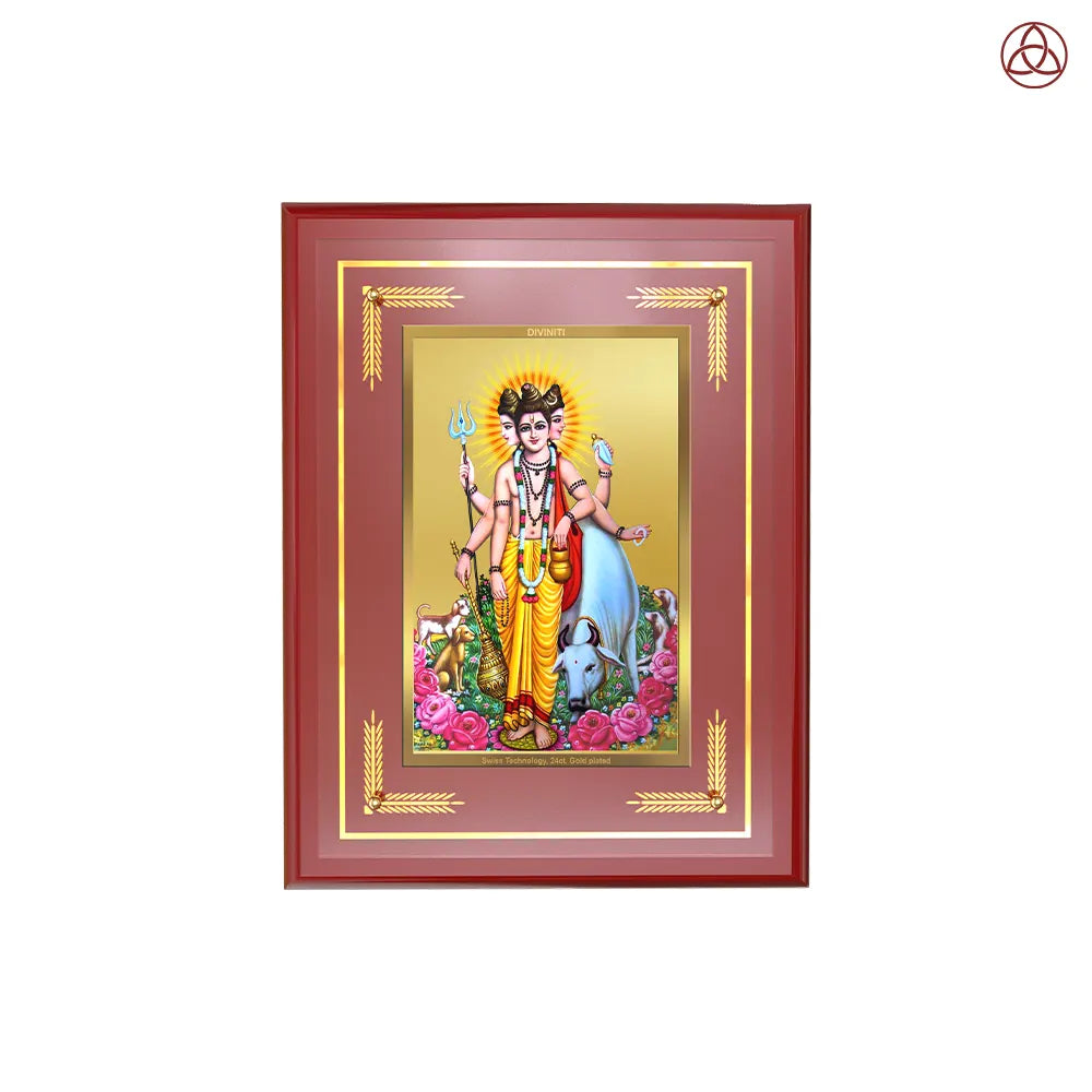 Dattatreya with Kamadhenu | Shri Dattatreya Wall Photo Frame in 24K Gold Plated Foil