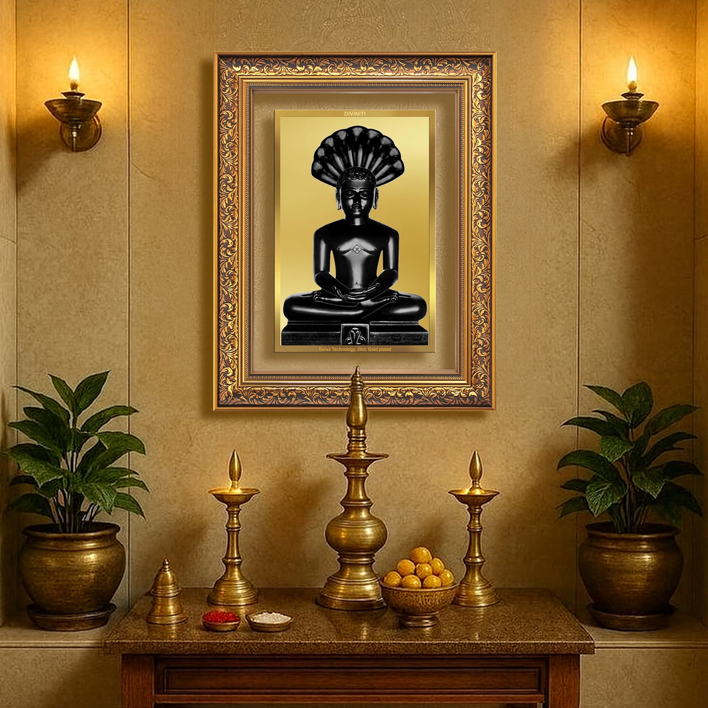 Lord Parshvanatha | 23rd Jain Tirthankara Wall Mount Photo Frame in 24K Gold Plated Foil