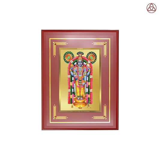 Guruvayurappan wall photo frame adorned in 24K gold-plated foil, featuring vibrant colors and intricate details.