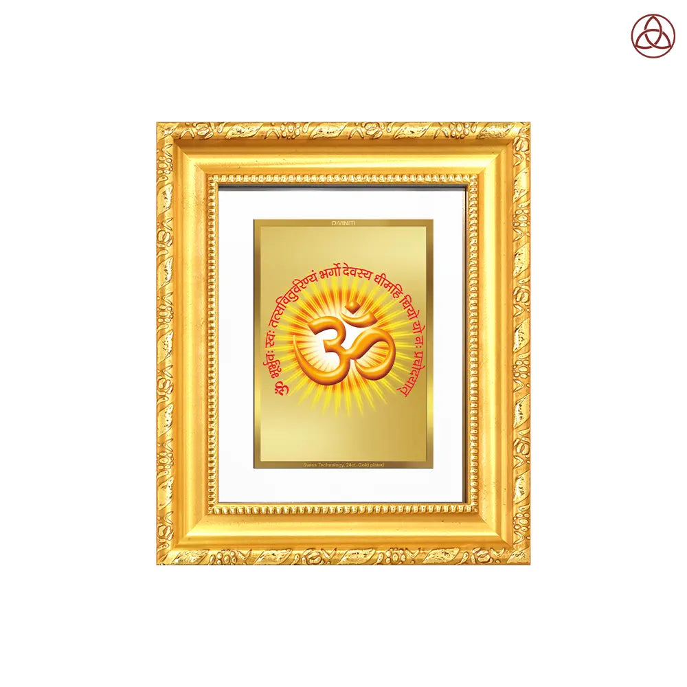 Om with Gayatri Mantra | Sacred Vibration & Vedic Wisdom Wall Hanging & Tabletop Frame in 24K Gold Plated Foil