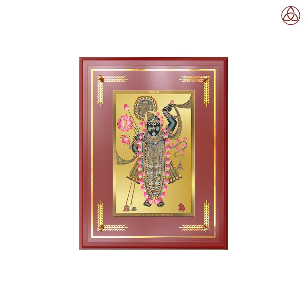 Lord Shrinathji | Divine Form of Krishna from Nathdwara Wall & Tabletop Photo Frame in 24K Gold Plated Foil