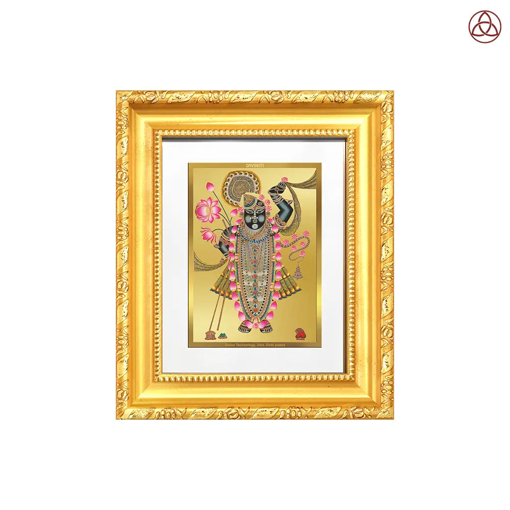 Lord Shrinathji | Divine Form of Krishna from Nathdwara Wall Hanging & Tabletop Frame in 24K Gold Plated Foil