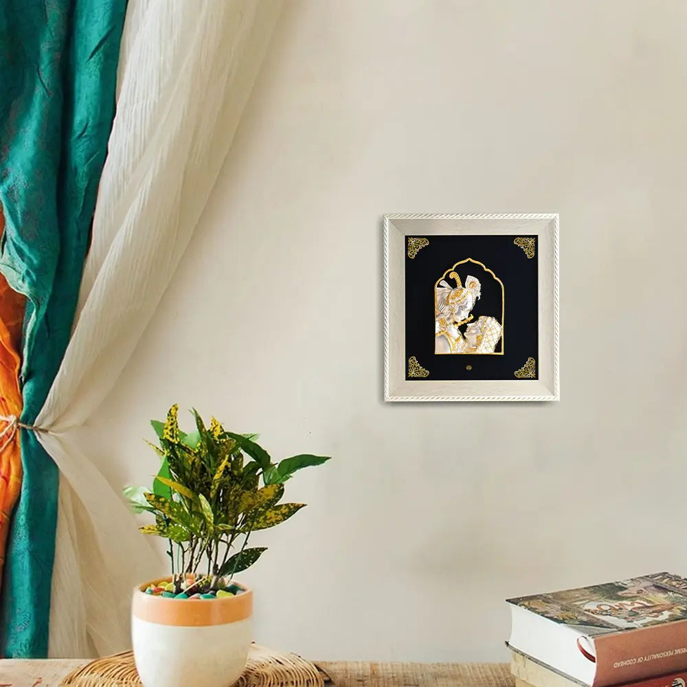 Exquisite 999 Silver & 24K Gold-Plated Radha Krishna 3D Relief Wall Art | Elegantly Encased in a European Frame | Perfect for Home Temples, Décor & Luxurious Gifting