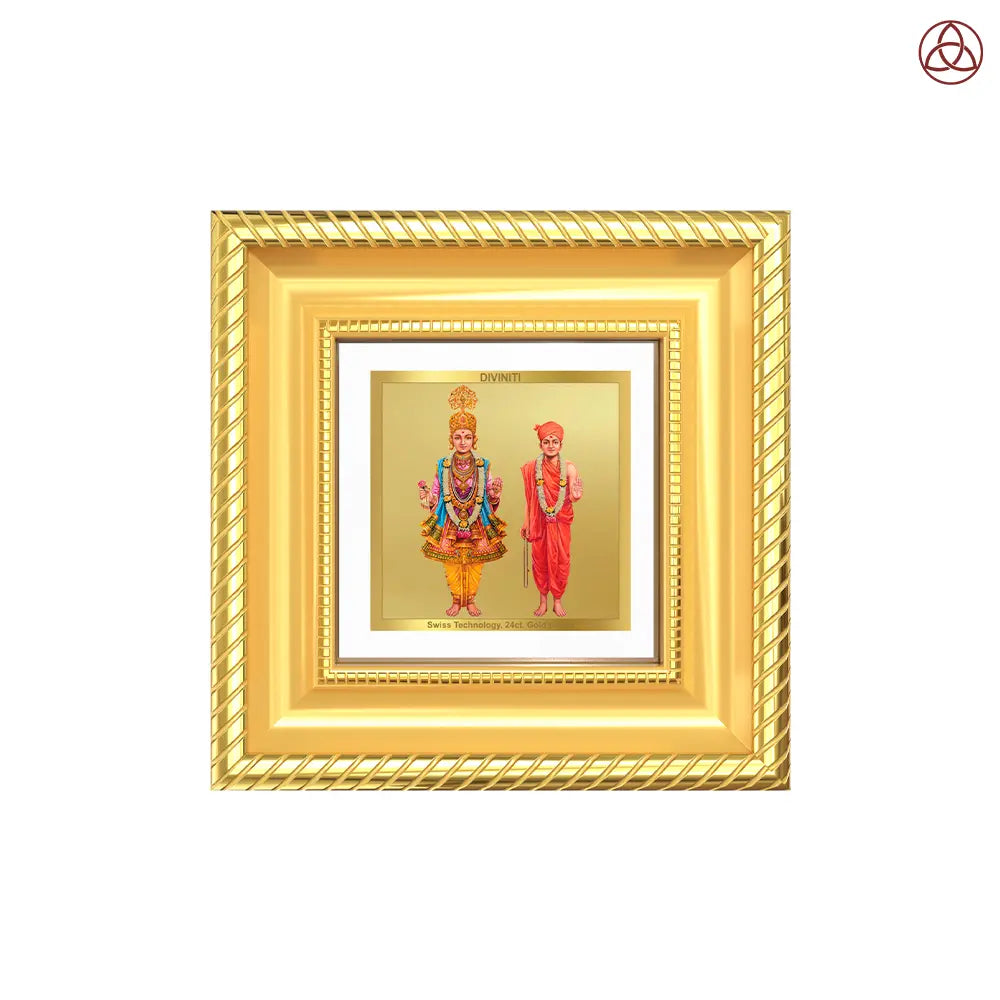 Lord Swaminarayan | Incarnation of Dharma & Divine Grace Tabletop Frame in 24K Gold Plated Foil
