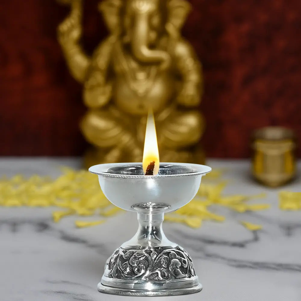 Pure Silver | Traditional Diya Decorative Oil Lamps for Puja & Festive Decor (58 g)