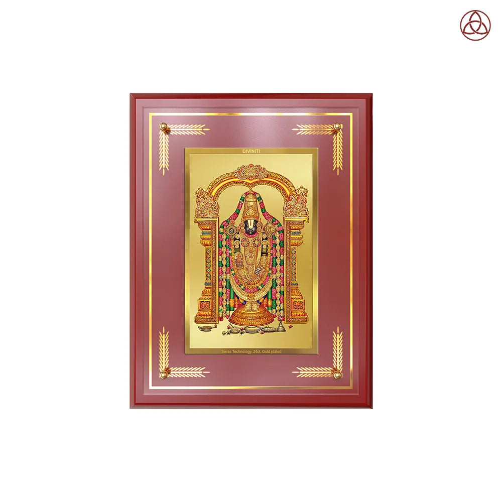 Lord Tirupati Balaji | Sri Venkateswara | Supreme Form of Vishnu from Tirumala Wall & Tabletop Photo Frame in 24K Gold Plated Foil