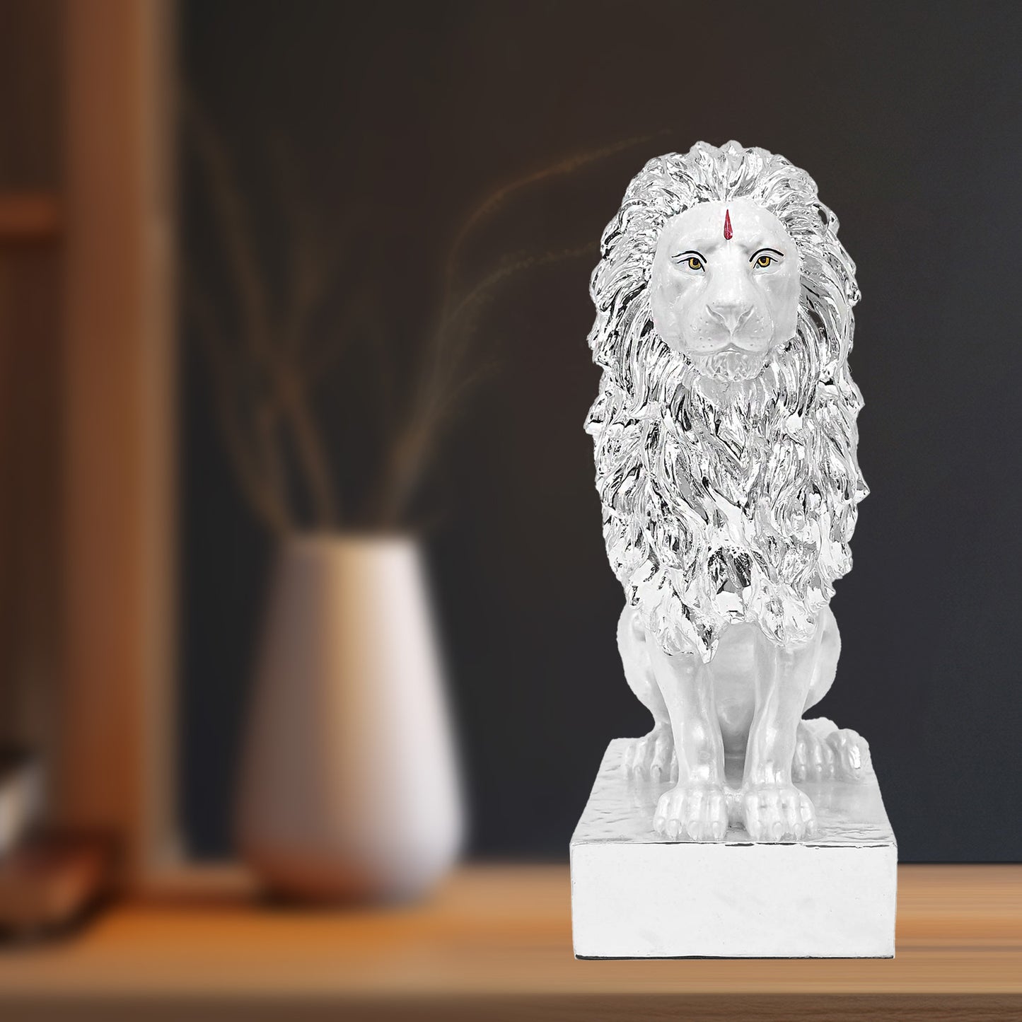 Diviniti 999 Silver Plated Lion Idol Showpiece Statue for Home Décor, Office Tabletop Corporate Gifts (21.8x12.7x8.8 CM)