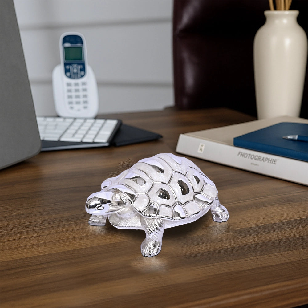 999 Silver Plated Tortoise Showpiece | Luxury Finish Decorative Tabletop Figurine for Home Decor and Gifting