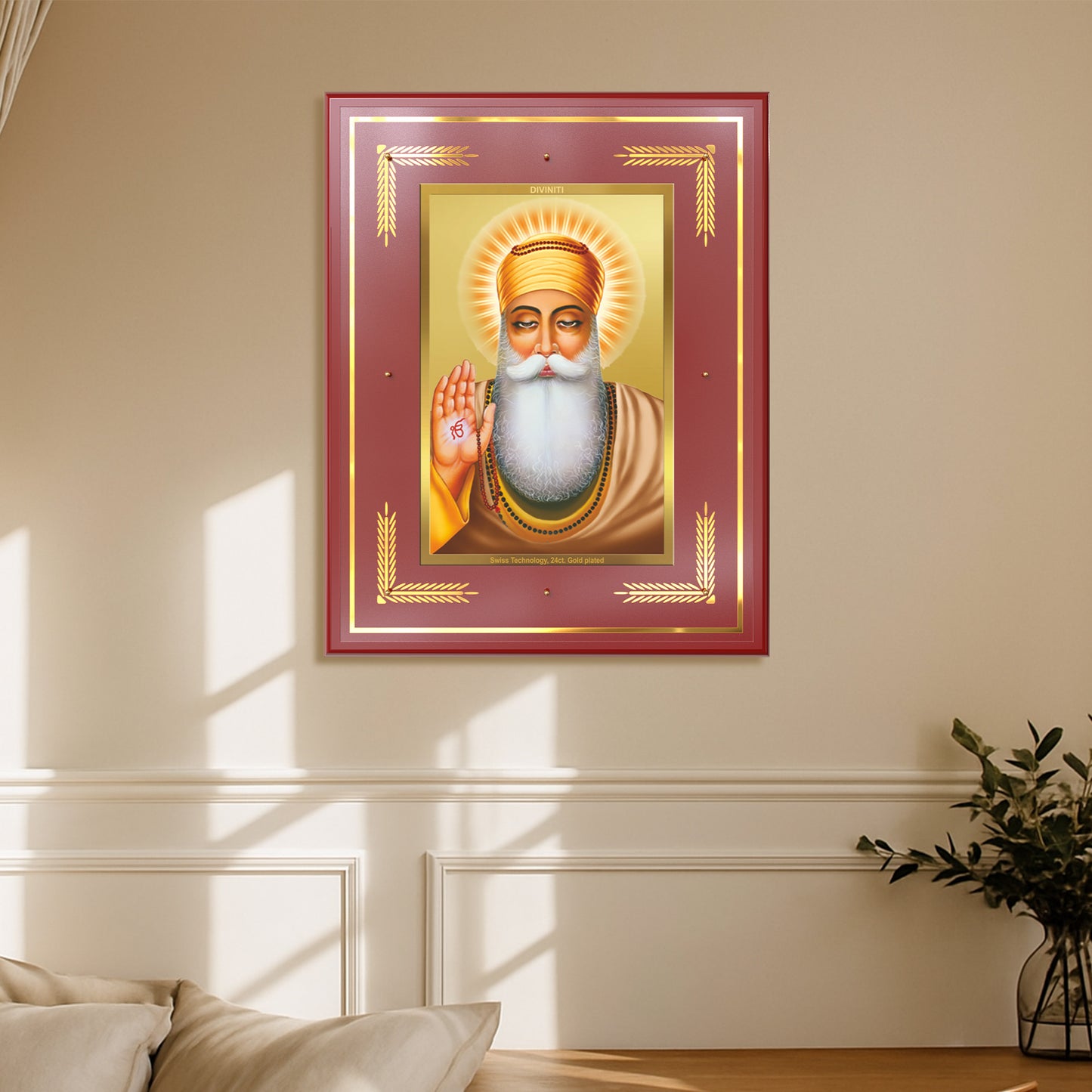 Guru Nanak Dev Ji | Divine Wall Mount Photo Frame in 24K Gold Plated Foil