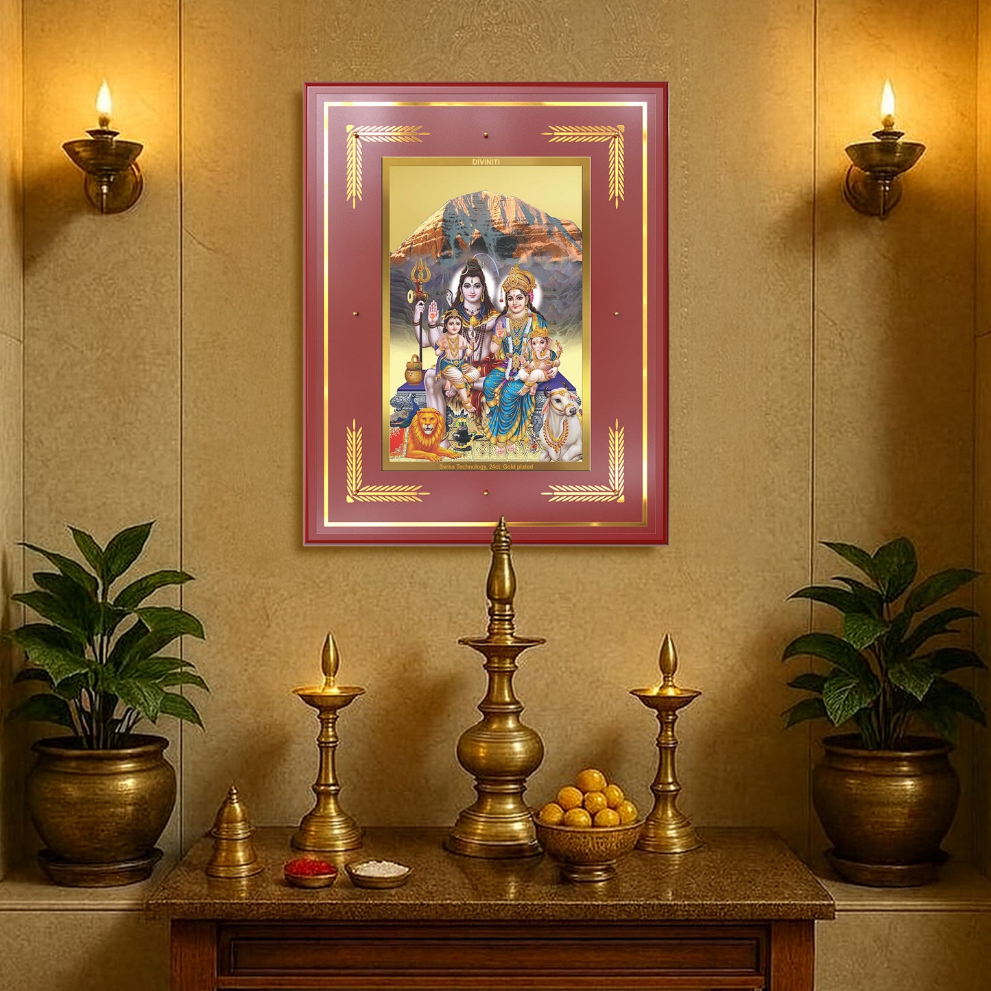 Shiva Parivar | Divine Family of Lord Shiva Wall Mount Photo Frame in 24K Gold Plated Foil