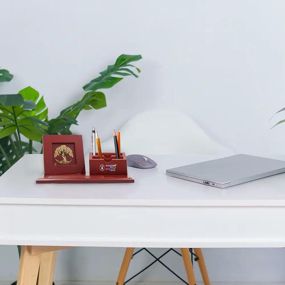 Customized MDF Pen Holder With 24K Gold Plated Foil Tree of Life Frame For Home & Office
