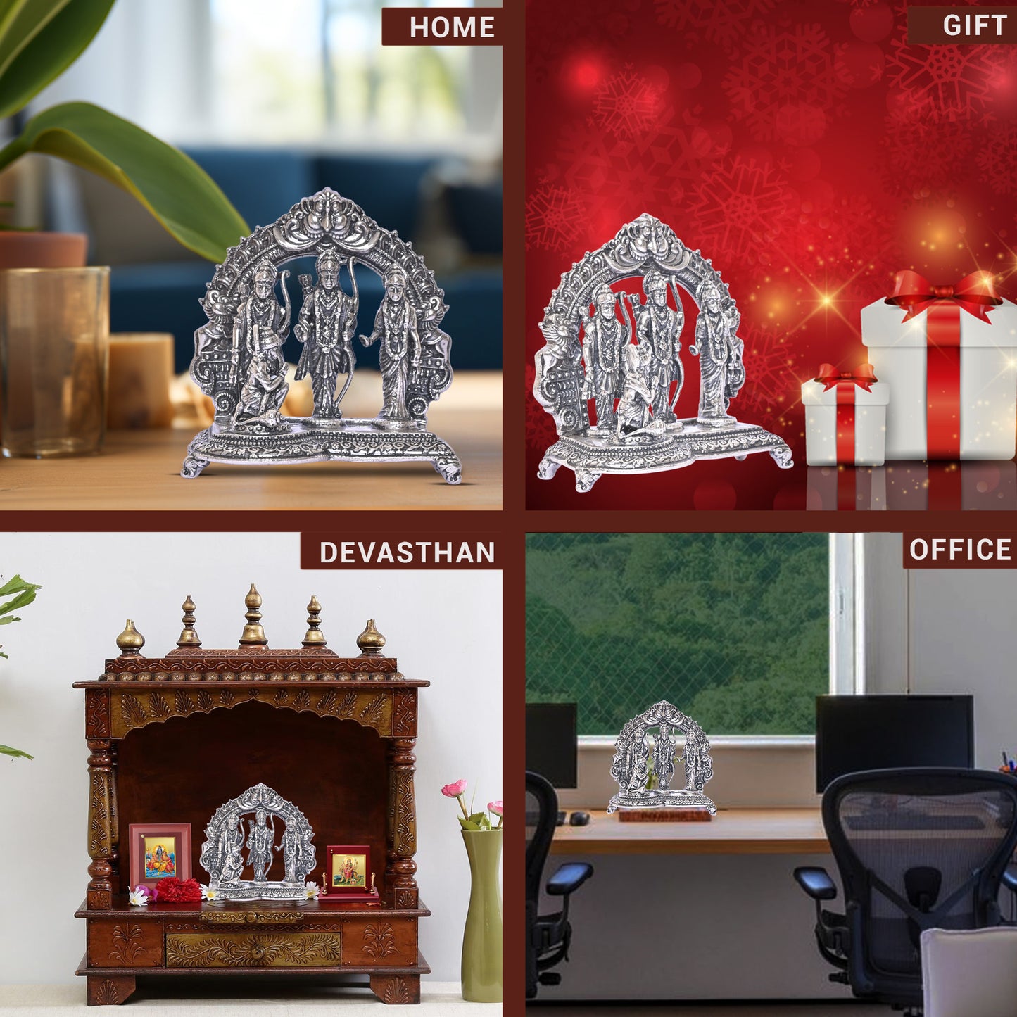 925 Pure Silver Ram Darbar Idol Statue Stunning Tribute to Divine Grace Spiritual Devotion for Home Office Décor, Tabletop, Puja Room Gift (7.5x14.3 CM, 143g)