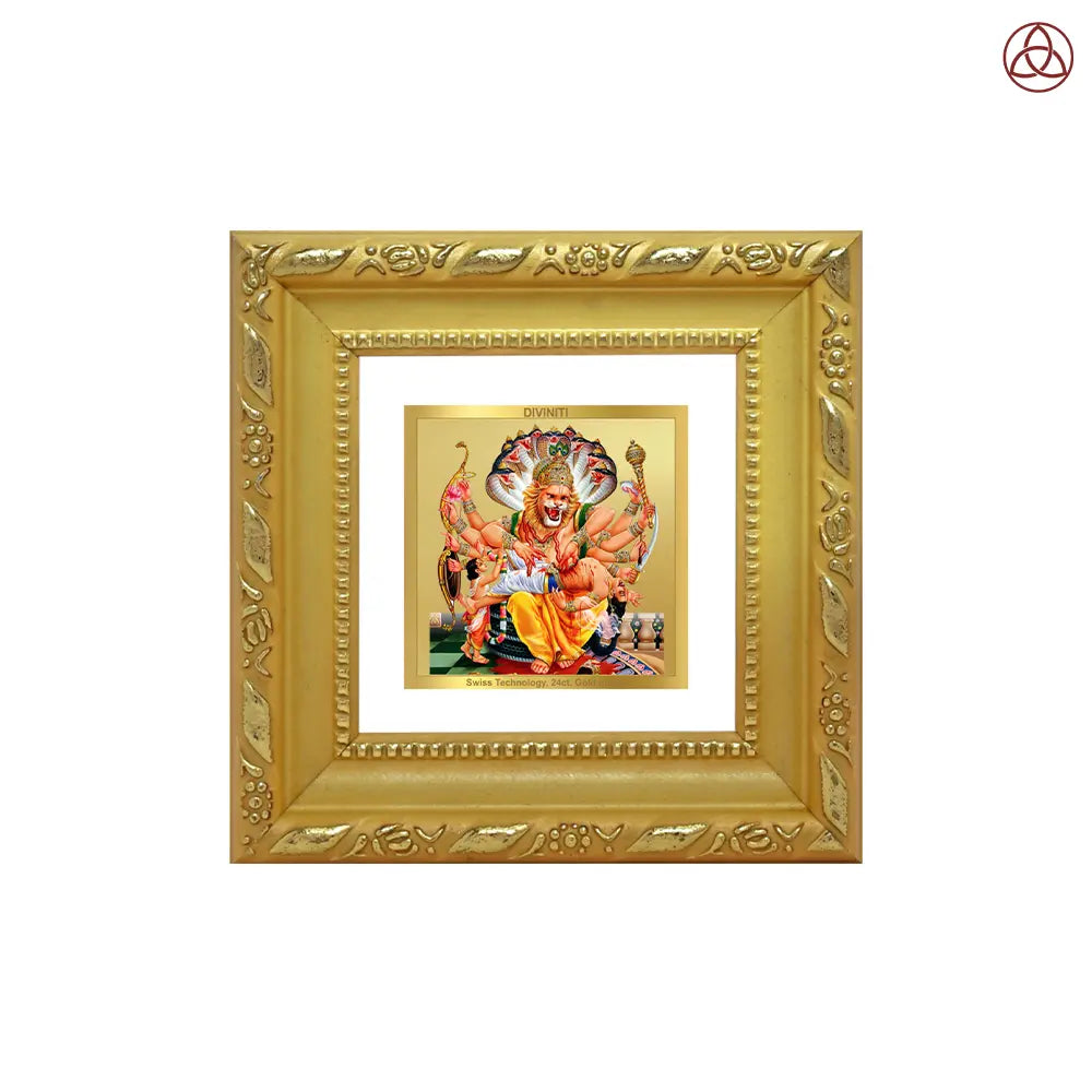 Lord Narasimha | The Fierce Protector Tabletop Frame in 24K Gold Plated Foil