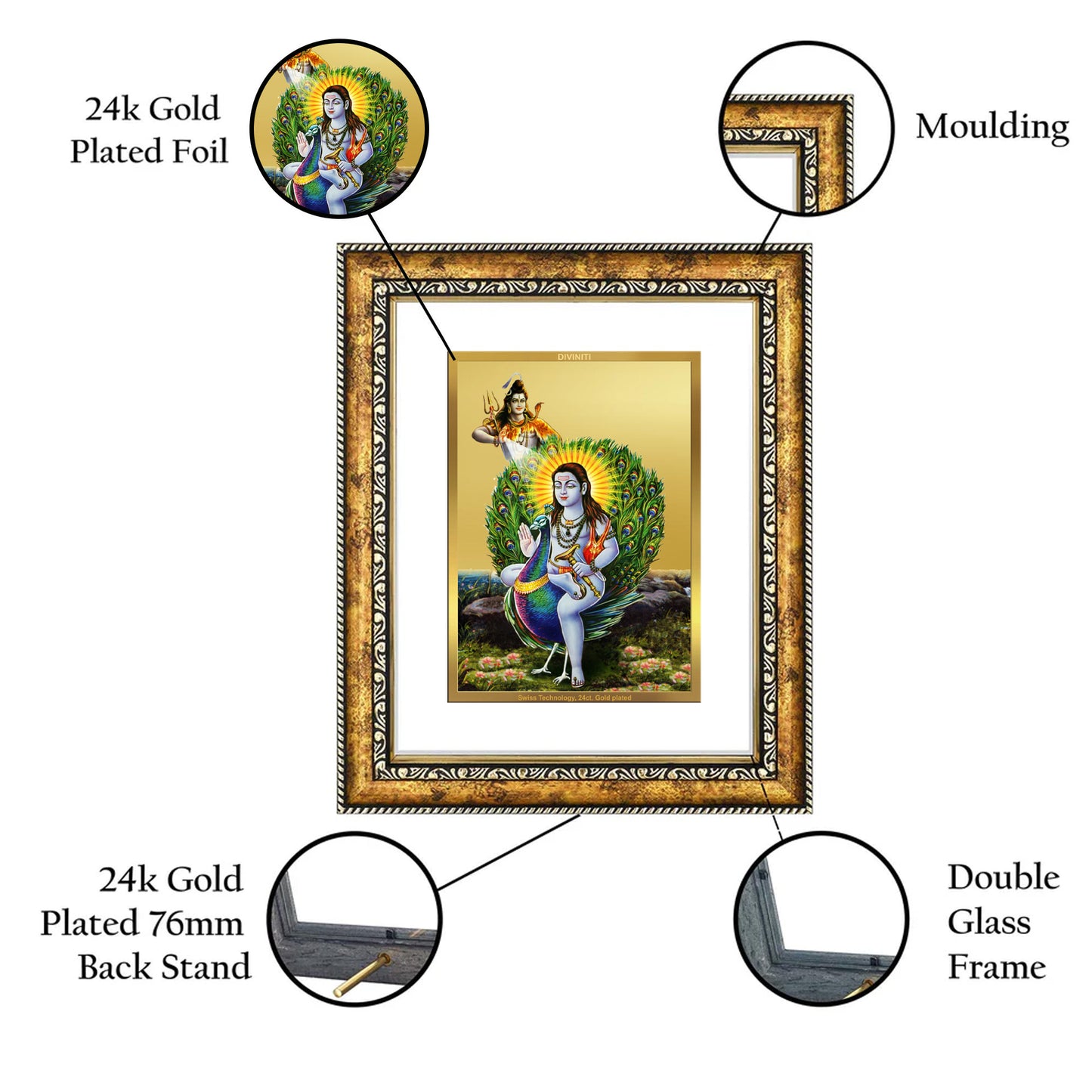 DIVINITI 24K Gold Plated Baba Balak Nath Wall Photo Frame for Home Decor, Wall Hanging, Table Top, Puja Room & Gift DG113S3 (27.6X35.4 CM)