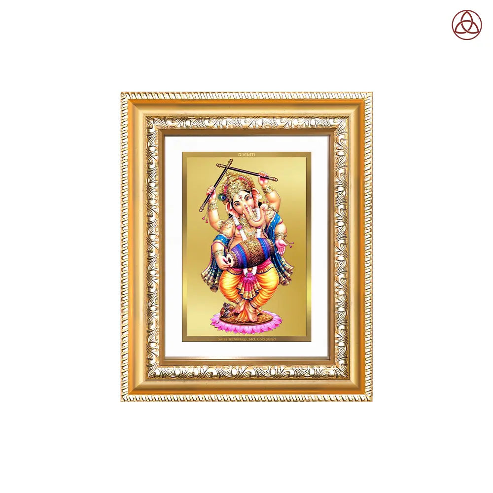 Dancing Ganesha on 24K Gold | Nritya Ganapati Wall & Tabletop Photo Frame in 24K Gold Plated Foil