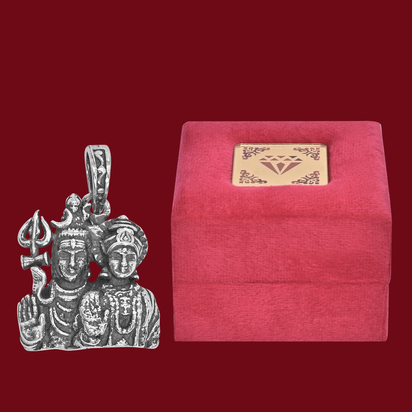 925 Pure Silver Shiv Parvati Small Pendant For Men, Women & Kids Divine God Pendant For Birthday, Anniversary, Special Occasion Gift (1.7x1.4 CM 5 g)