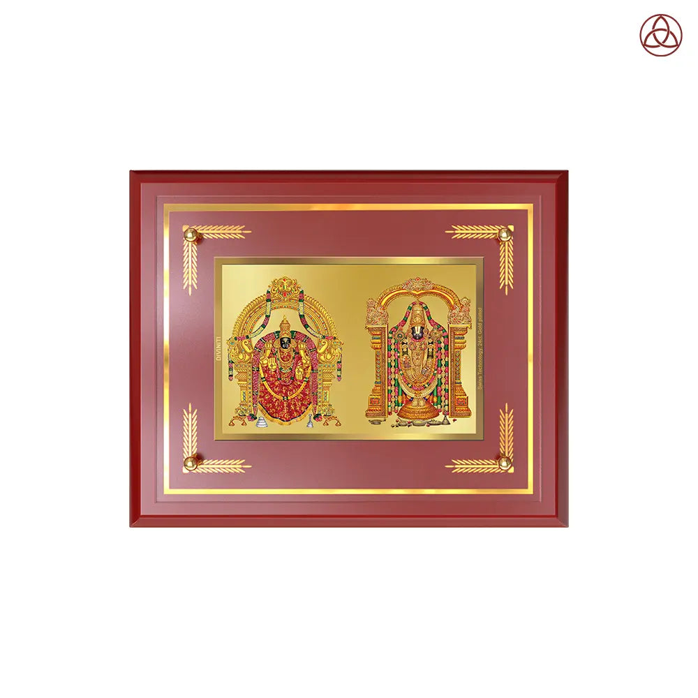 Lord Venkateswara Tirupati Balaji & Goddess Padmavati | Divine Couple Wall & Tabletop Photo Frame in 24K Gold Plated Foil