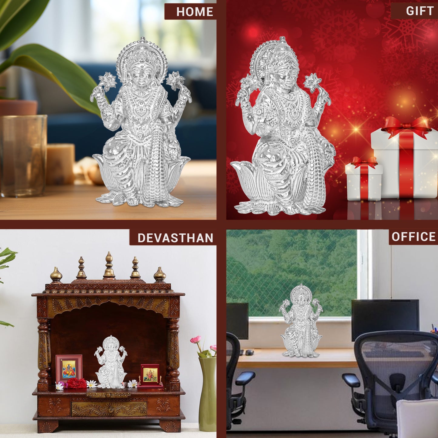 925 Pure Silver Laxmi Ji Idol Statue Divine Elegance Wealth and Prosperity for Home Office Décor, Tabletop, Puja Room Gift (4x4.5 CM, 45g)