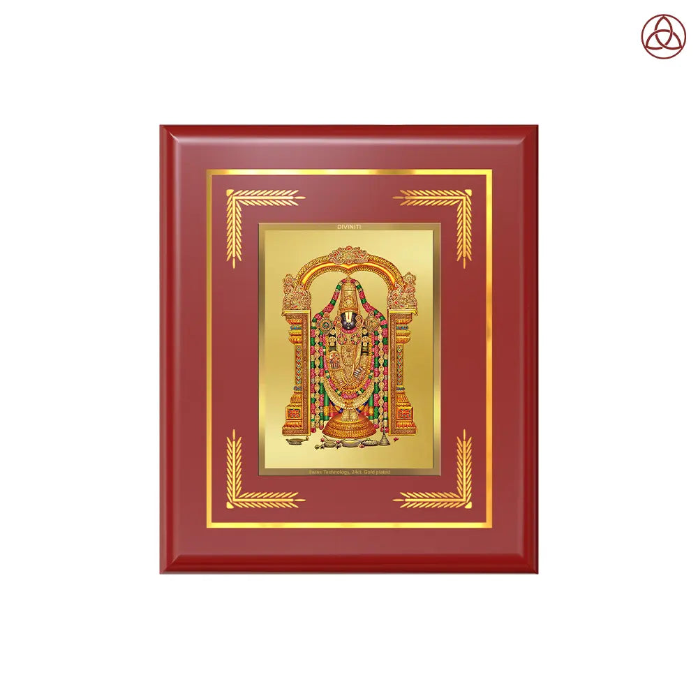 DIVINITI 24K Gold Plated Foil Tirupati Balaji Traditional Wall Photo Frame Idol for Puja Room, Home Decor, Table Top, Luxury Gift|MDF Size 1 (16.7x14.2 CM)