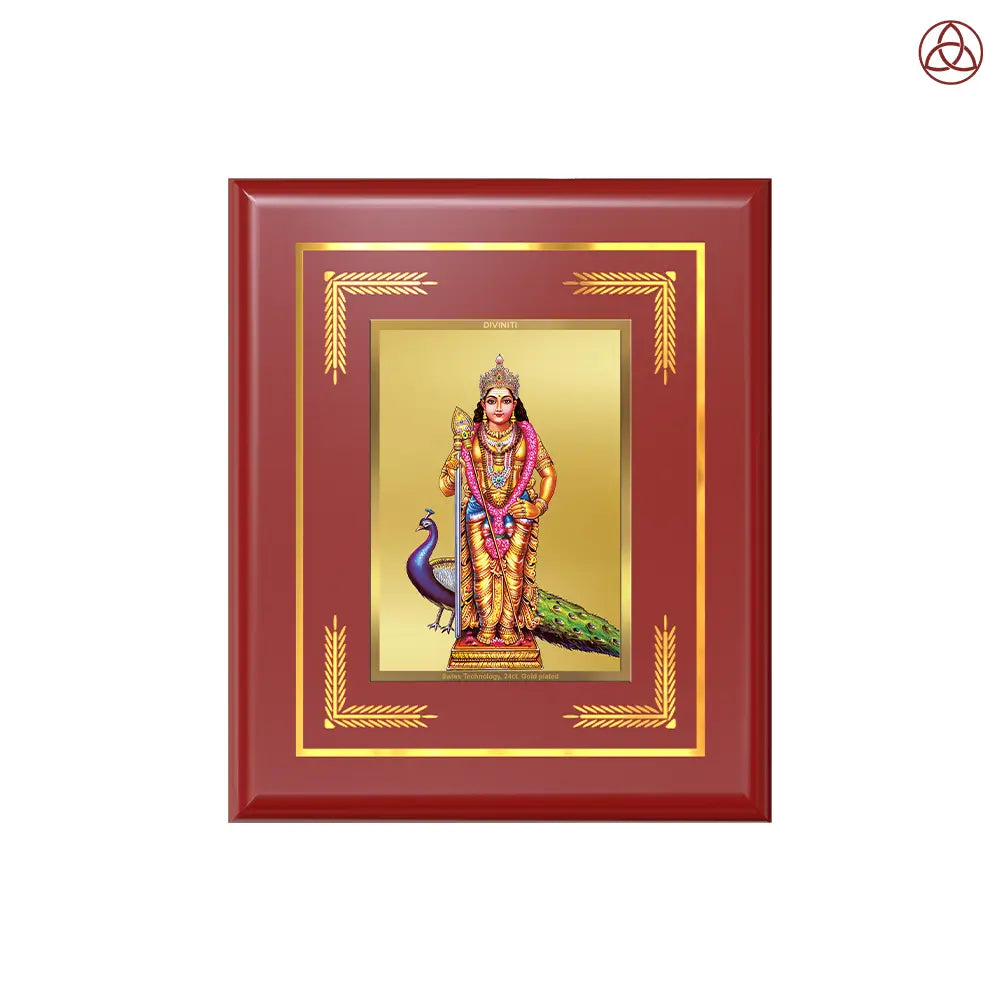 Lord Murugan Kartikeya | Divine Warrior God Wall & Tabletop Photo Frame in 24K Gold Plated Foil