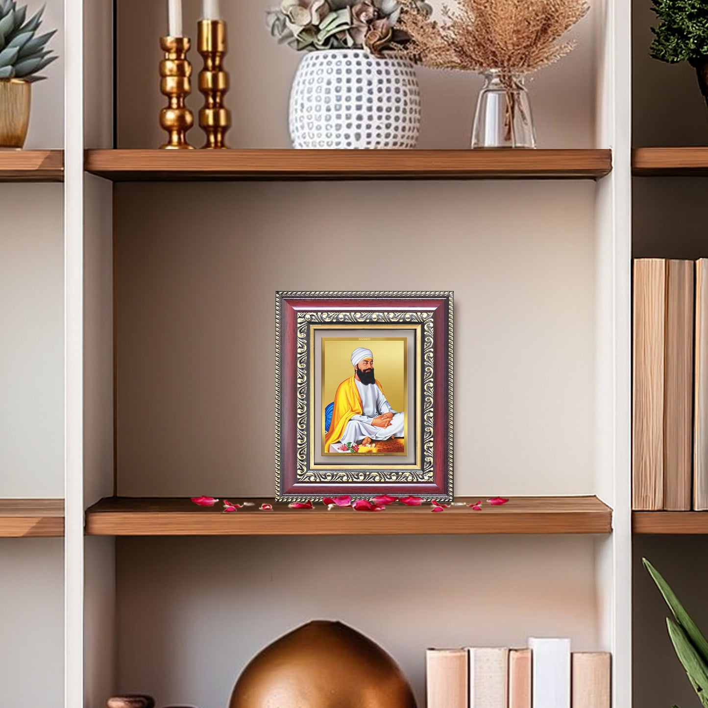 Diviniti 24K Gold Plated Guru Tegh Bahadur Sahib Ji (Classic) Sacred Sikh Table Top Frame for Home Decor & Office Ambiance | Premium Spiritual Gift