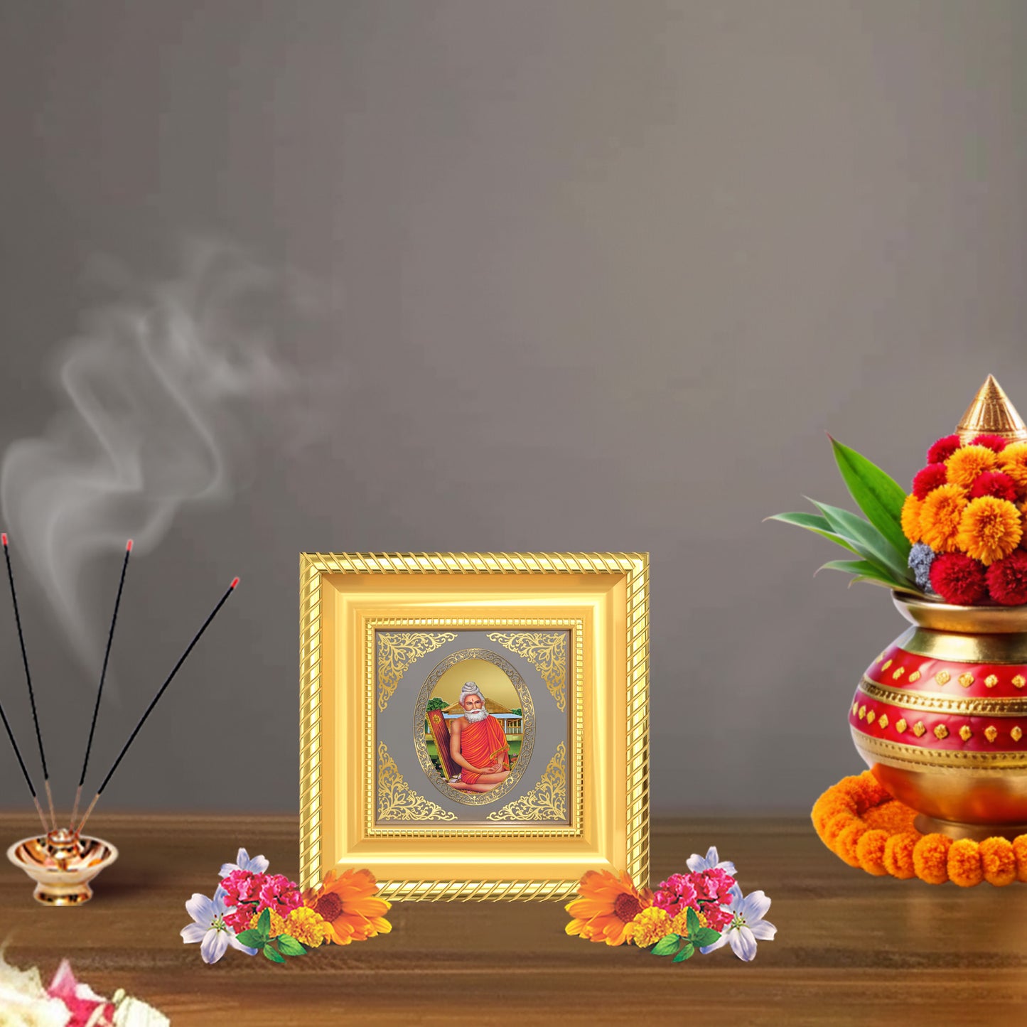 Baba Lokenath Ji | Divine Hindu Saint Blessing Royal Tabletop Photo Frame in 24K Gold Plated Foil