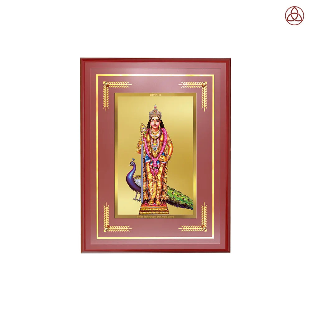 Lord Murugan Kartikeya | Divine Warrior God Wall Photo Frame in 24K Gold Plated Foil