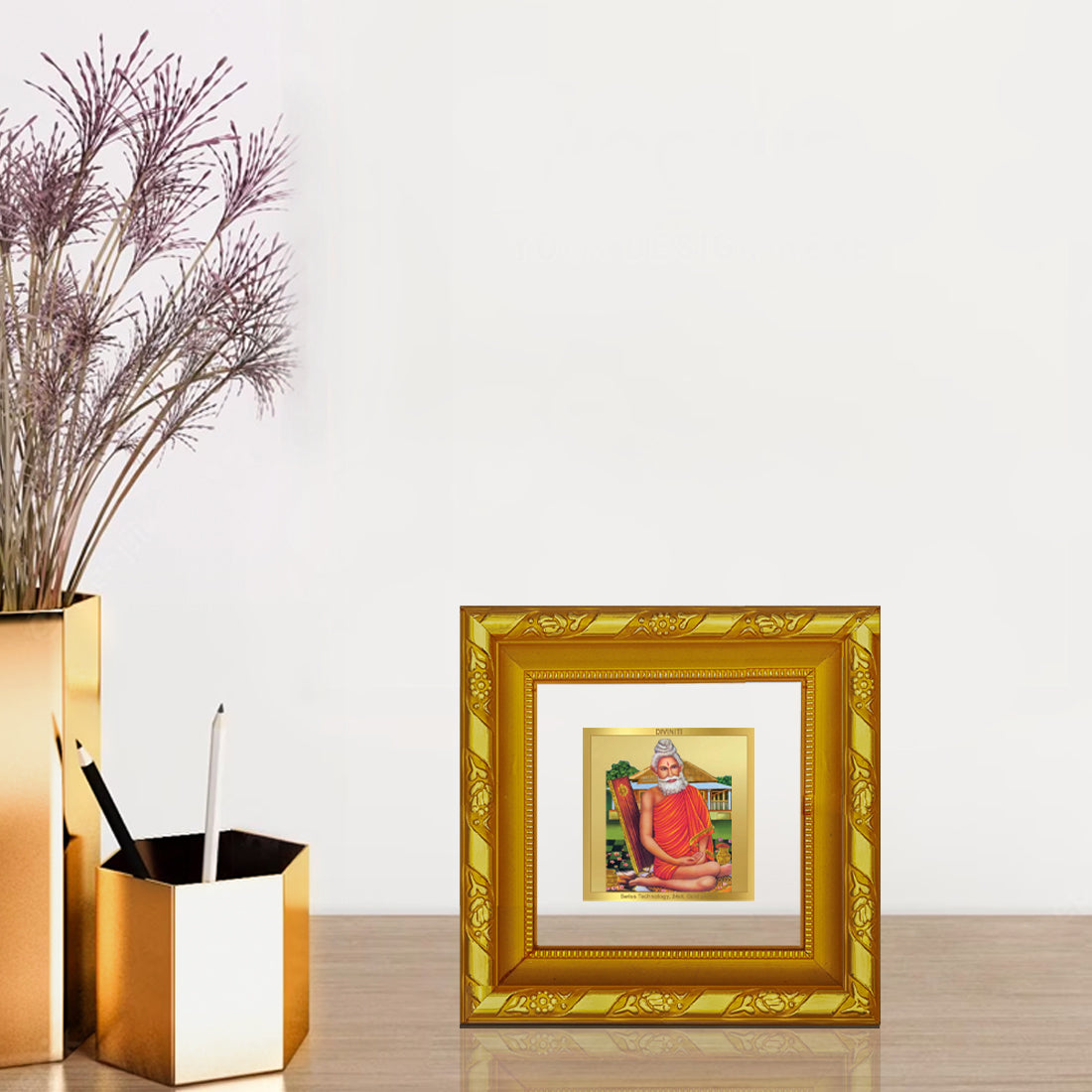 DIVINITI 24K Gold Plated Foil Baba Lokenath Luxurious Wall Photo Frame Idol for Workshop, Home & Office Decor, Table Top, Premium Gifts|DG103S1A (10x10 CM)