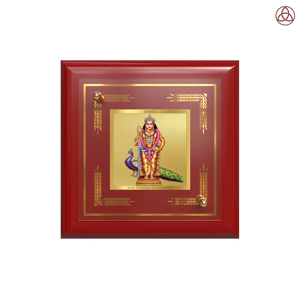 Lord Murugan | Divine Warrior God Tabletop Frame in 24K Gold Plated Foil