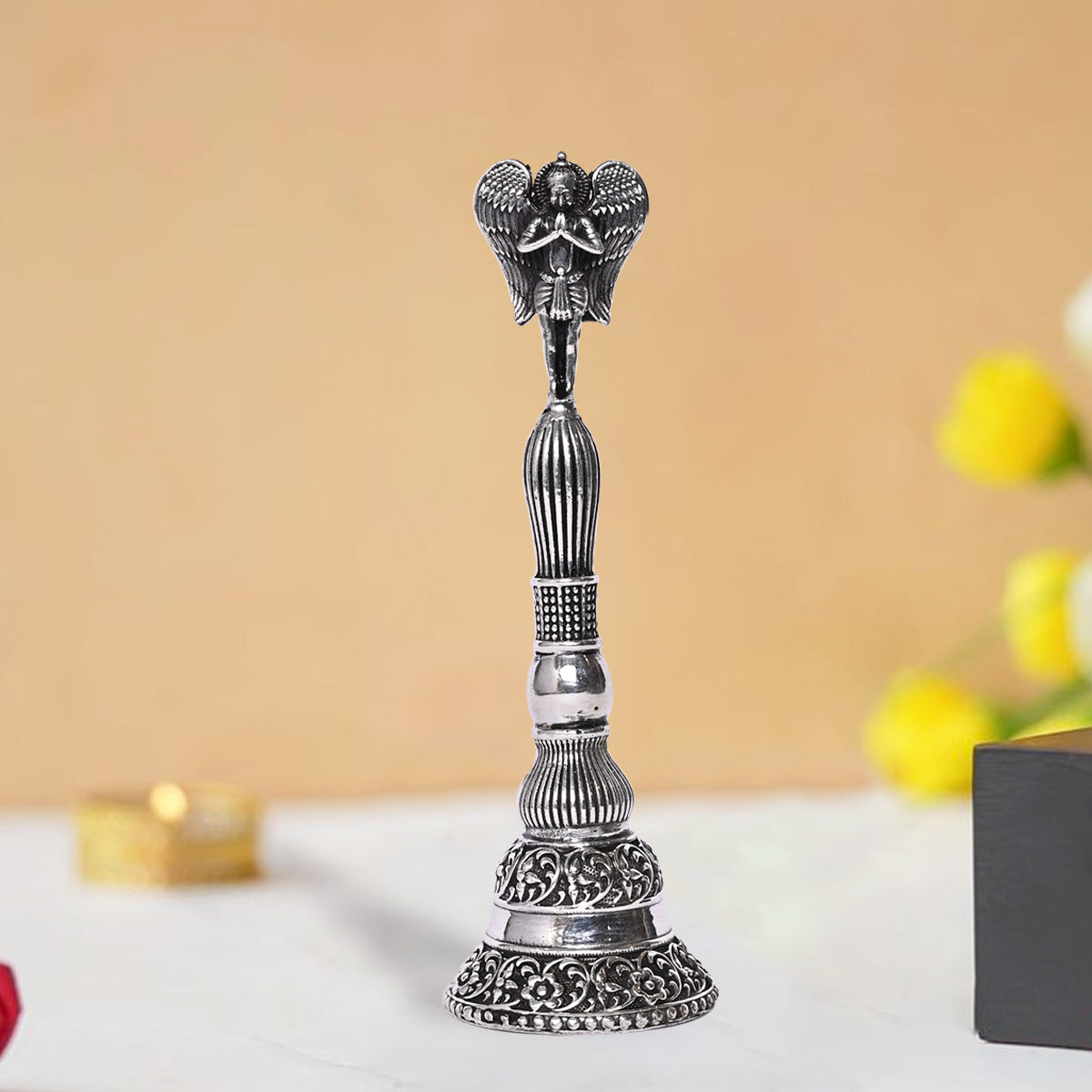 Pure Silver Mandir Puja Bell Handcrafted Temple Bells, Sacred Ritual Decor, Vintage Spiritual Art (3x11,77g)