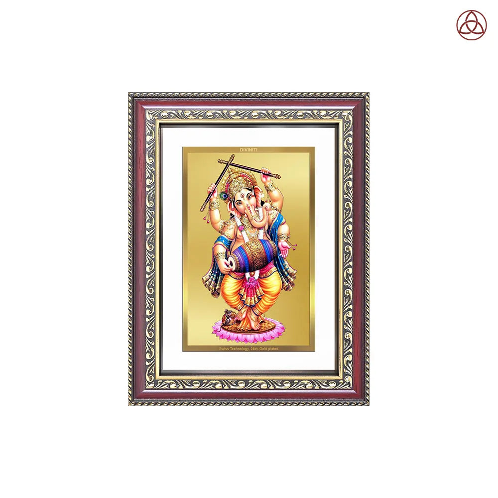 Dancing Ganesha | Nritya Ganapati Wall & Tabletop Photo Frame in 24K Gold Plated Foil