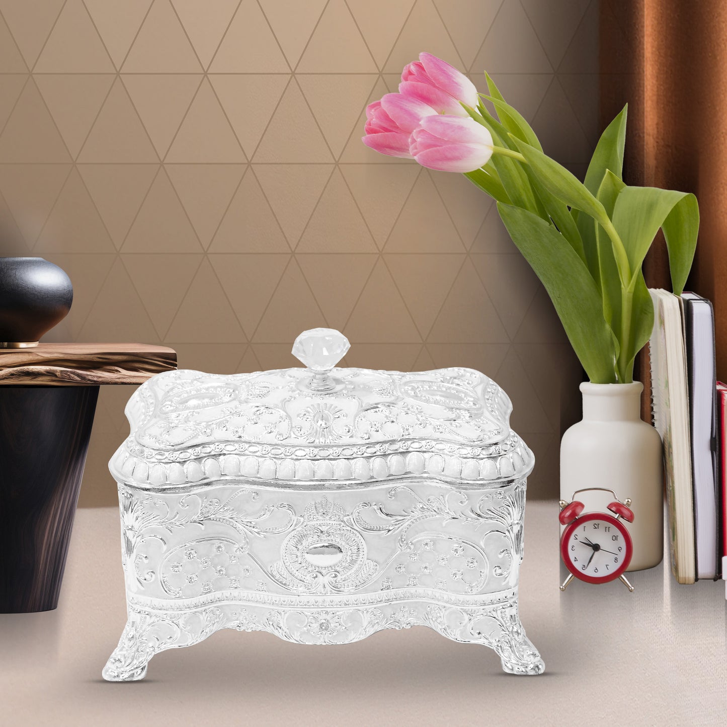 DIVINITI 999 Silver Plated Jewellery Box Luxurious Premium Storage for Precious Keepsakes and Accessories (12.5x23x15 CM)