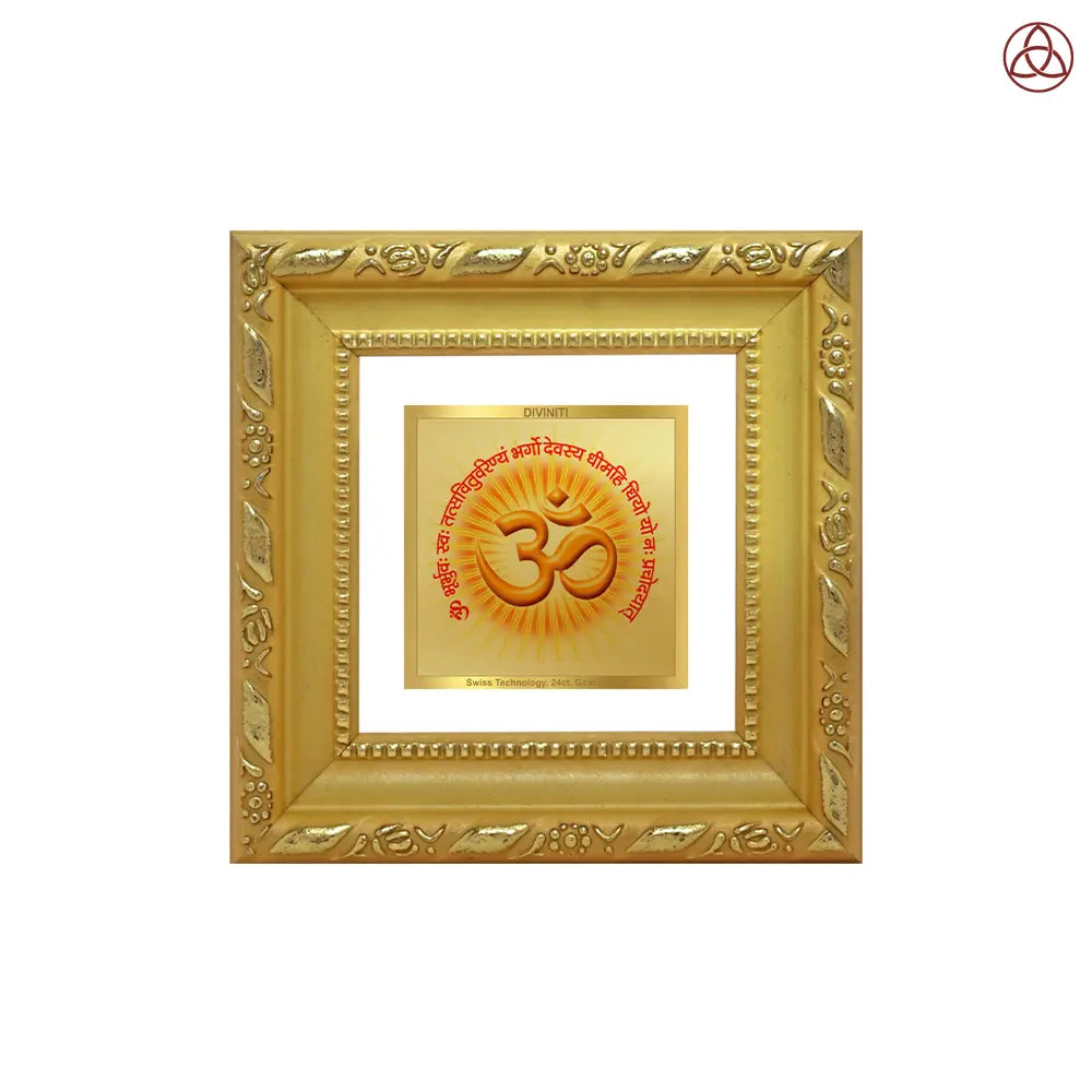 Om with Gayatri Mantra | Sacred Vibration & Vedic Wisdom Tabletop Frame in 24K Gold Plated Foil
