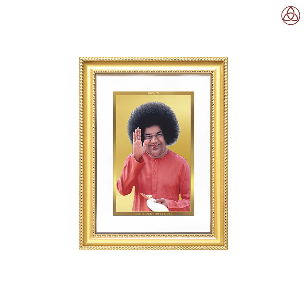 Sri Sathya Sai Baba | Avatar of Love and Universal Harmony Wall Photo Frame in 24K Gold Plated Foil