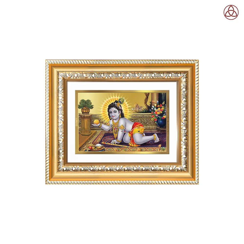 Laddu Gopal | Bal Krishna Wall & Tabletop Photo Frame in 24K Gold Plated Foil
