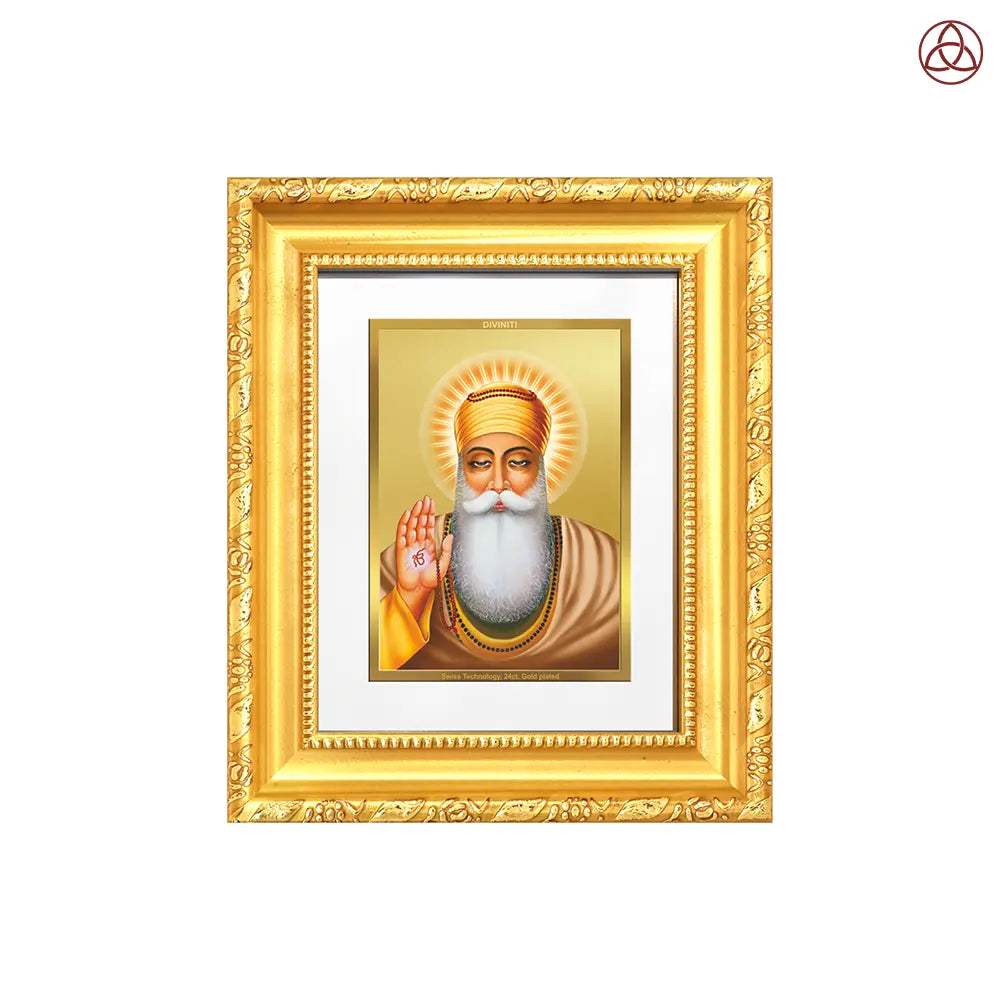 Guru Nanak Dev Ji Divine Waheguru For Sacred Sikh Religious Wall Hanging & Tabletop Frame in 24K Gold Plated Foil
