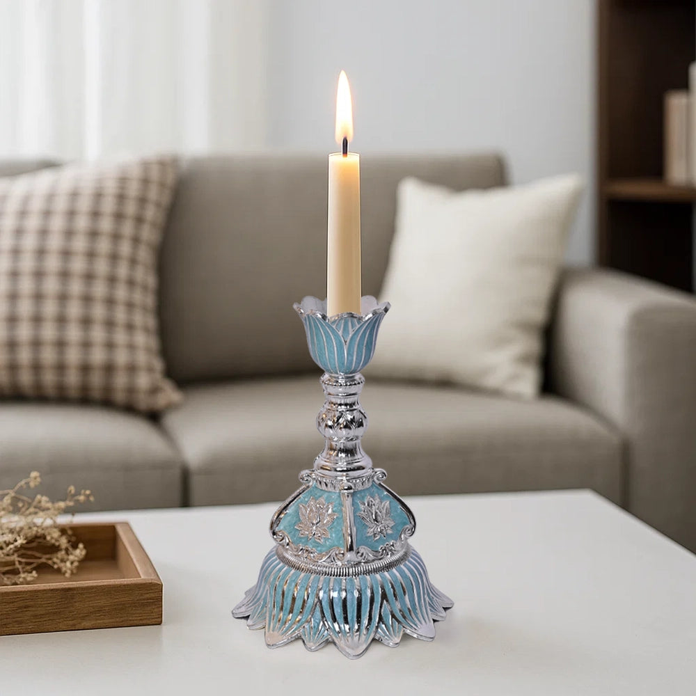 999 Silver Plated Candle Stand | Regal Finish Decorative Tabletop Piece for Décor and Gifting