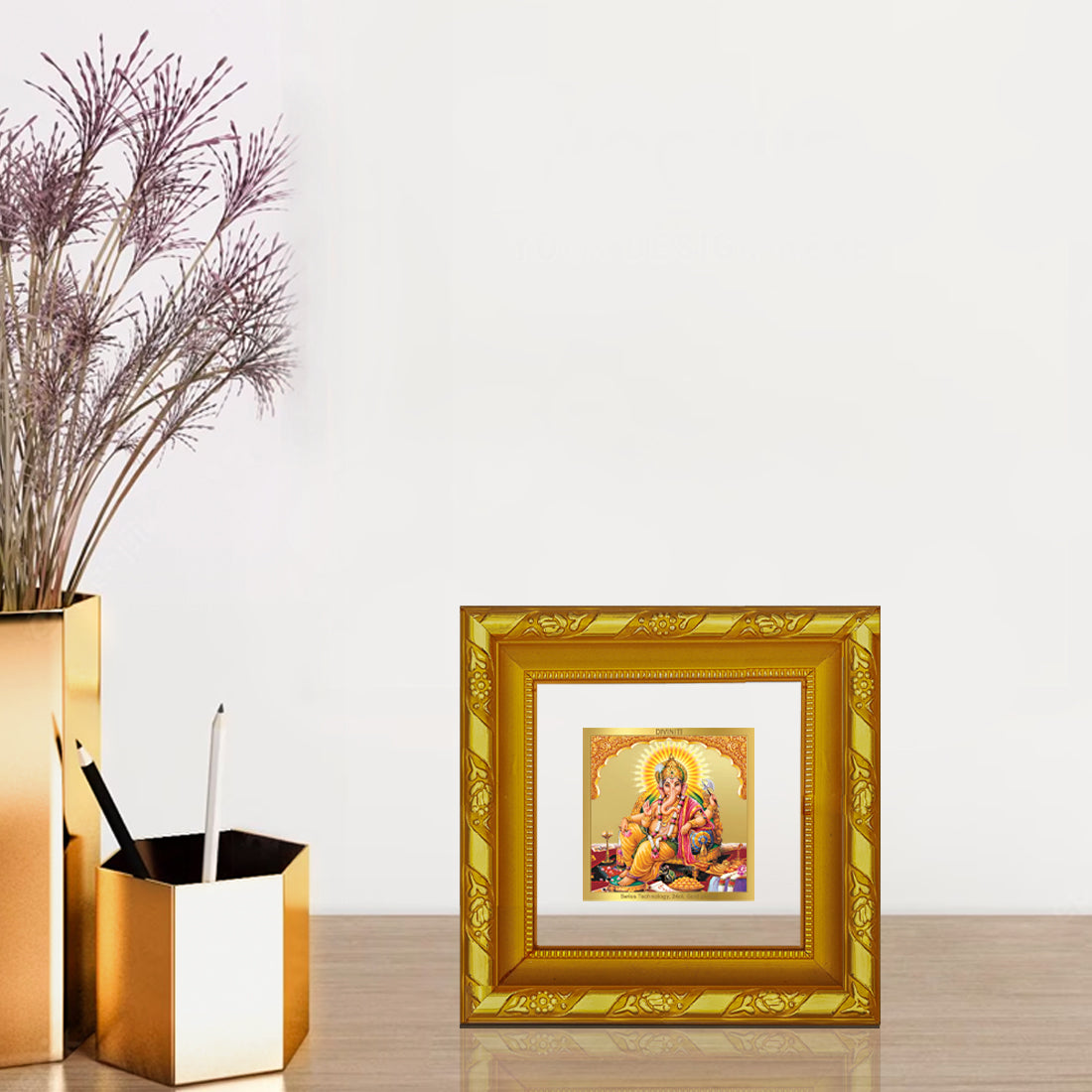 DIVINITI 24K Gold Plated Foil Lord Ganesha Wall Photo Frame for Table Top, Home Decor, Puja Room, Luxury Gifts|DG103S1A (10x10 CM)