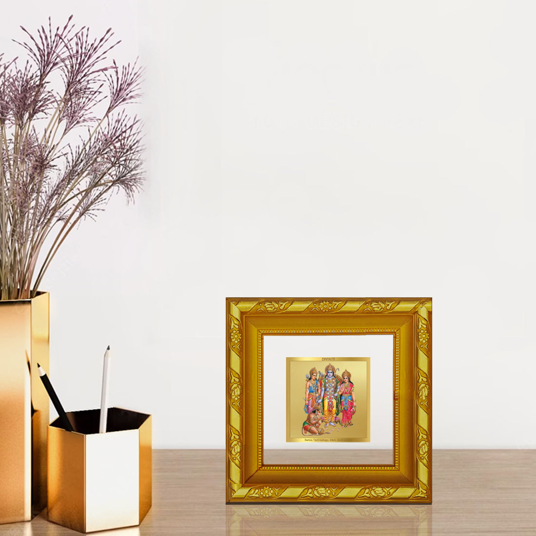 DIVINITI 24K Gold Plated Lord Ram Darbar Traditional Wall Photo Frame Idol for Home & Office Decor, Puja Room, Premium Gifts | DG103S1A (10x10 CM)