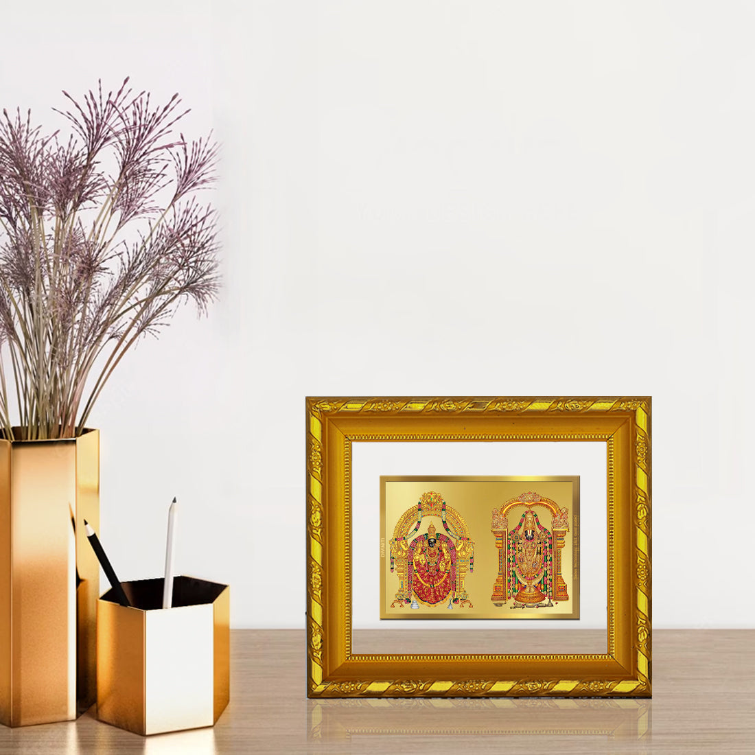 DIVINITI 24K Gold Plated Foil Padmavathi Balaji Wall Photo Frame for Home Decor, Puja Room DG 103 Size 1 (15.3x14.9 CM)