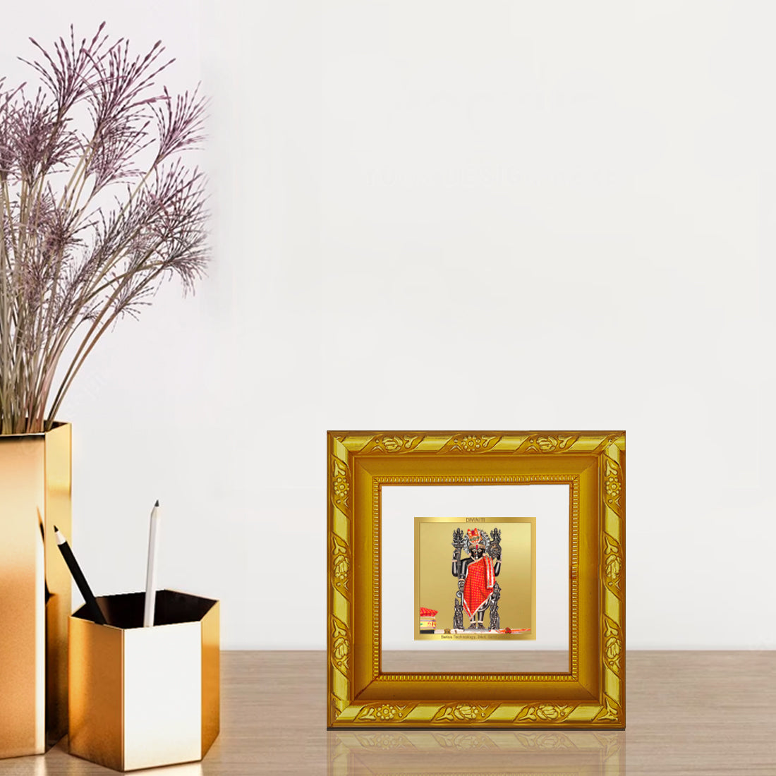 DIVINITI 24K Gold Plated Foil Dwarkadhish Stylish Photo Frame for Puja Room, Home Wall Decor, Table Top, Puja Room, Gifts|DG103S1A (10x10 CM)