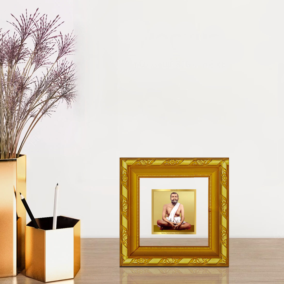 DIVINITI 24K Gold Plated Foil Ramakrishna Wall Photo Frame Idol for Wall Hanging, Table Top, Home Decor, Workshop, Gifts | DG103S1A (10x10 CM)