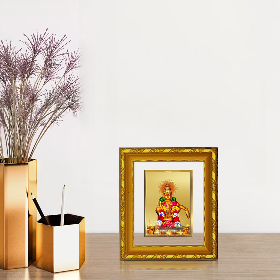 DIVINITI 24K Gold Plated Foil Ayyappan Religious Photo Frame for Home Decor, Festival Gift DG 103 Size 1 (15.3x14.9 CM)