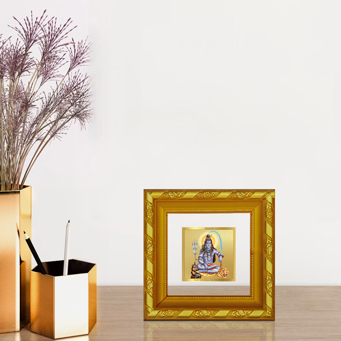 DIVINITI 24K Gold Plated Lord Shiva Photo Frame Idol for Wall Hanging, Table Top, Puja Room, Home Decor, Workshop, Gifts | DG103S1A (10x10 CM)