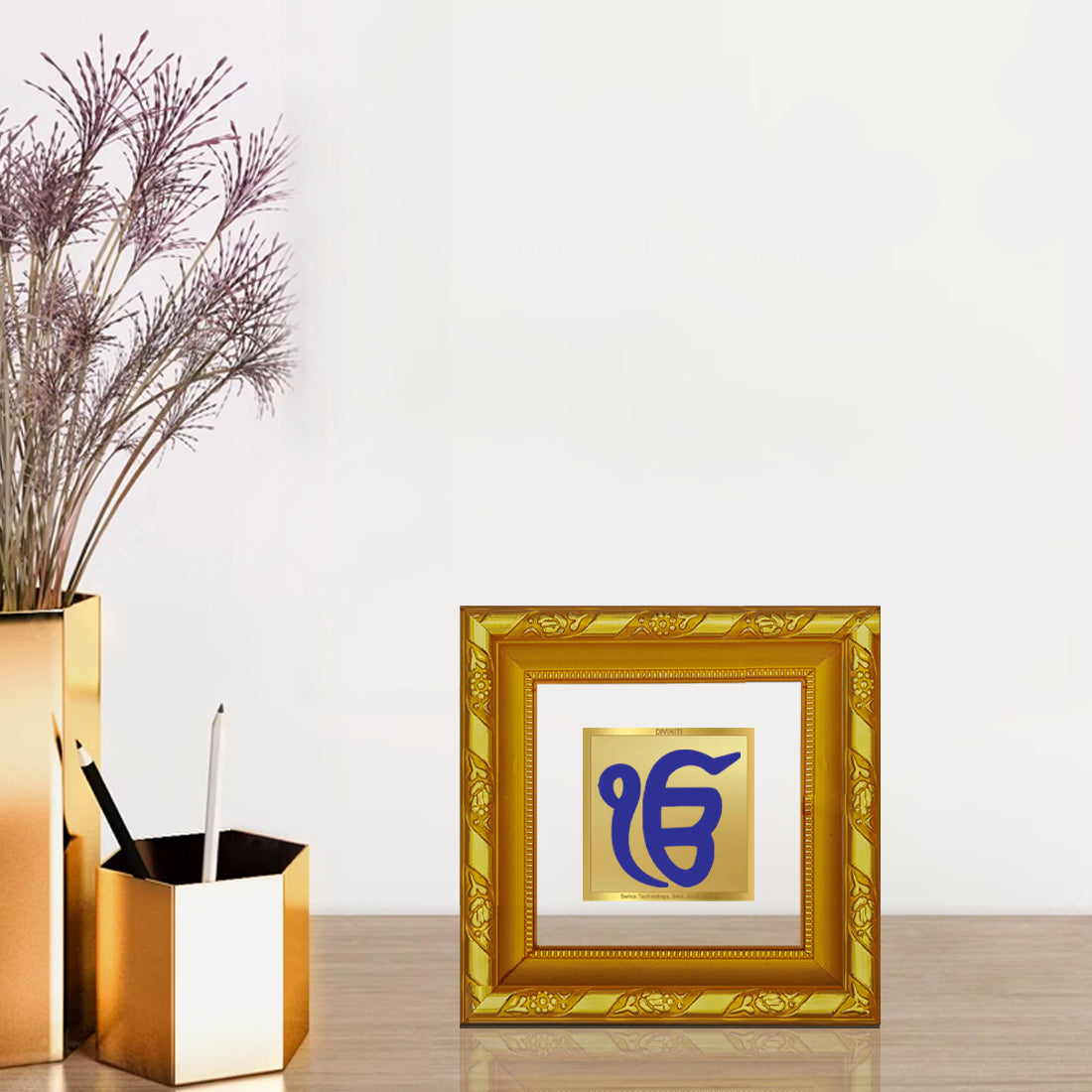 DIVINITI 24K Gold Plated Foil Ik Onkar Photo Frame for Workshop, Wall Hanging, Home Decor, Table Top, Gifts|DG103S1A (10x10 CM)