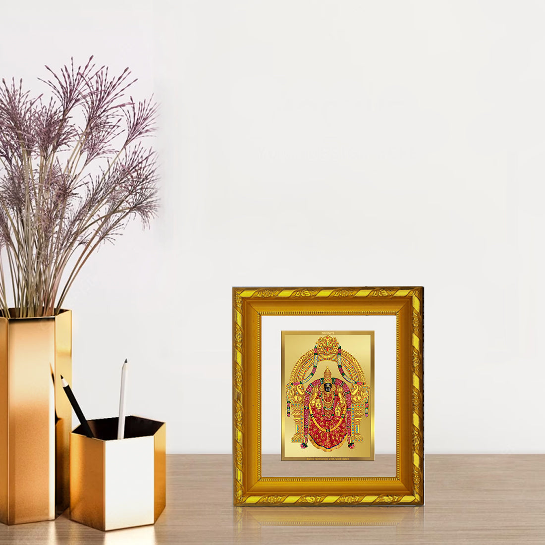 DIVINITI 24K Gold Plated Foil Padmavathi Photo Frame For Living Room, Wall Decor, Gift (15.0 X 13.0 CM)