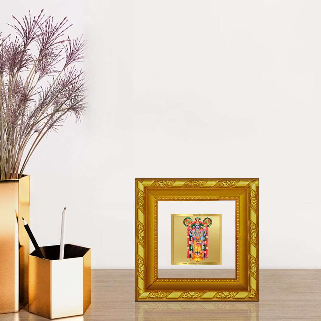 DIVINITI 24K Gold Plated Foil Guruvayurappan Wall Photo Frame for Home Decor, Table Top, Workshop, Luxurious Gifts|DG103S1A (10x10 CM)