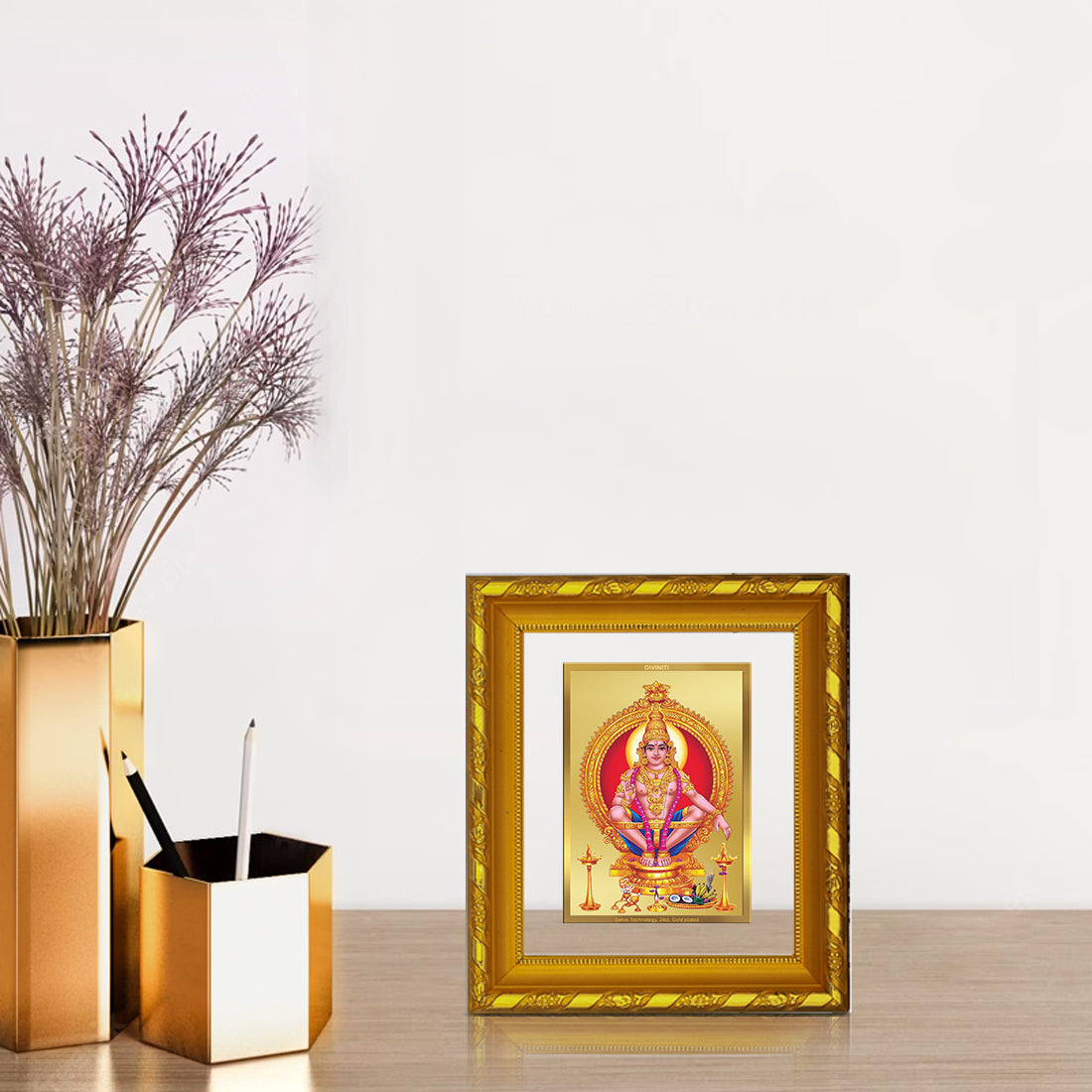 DIVINITI 24K Gold Plated Foil Ayyappan Photo Frame For Home Wall Decor, Puja Room, Gift DG 103 S1 (15.3x14.9 CM)