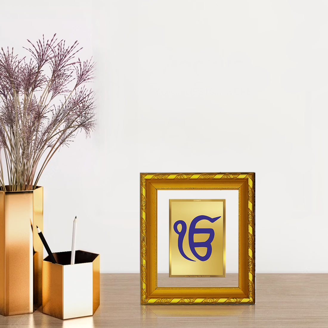 DIVINITI 24K Gold Plated Foil Ik Onkar Photo Frame for Home Decor, TableTop, Prayer DG 103 Size 1 (15.3x14.9 CM)